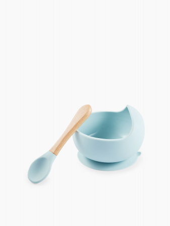 Набор посуды для детей: миска на присоске и ложка Light blue