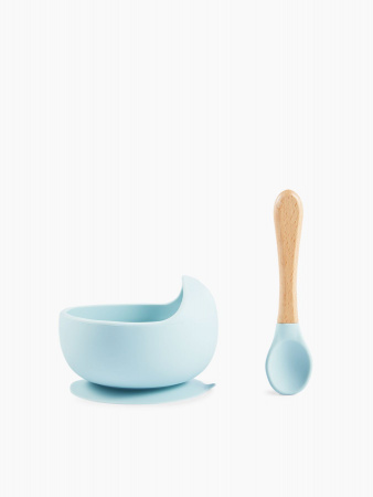 Набор посуды для детей: миска на присоске и ложка Light blue
