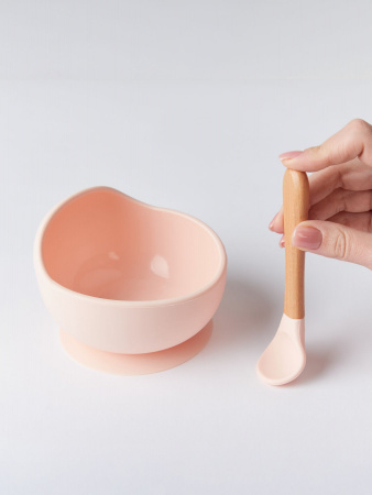 Набор посуды для детей: миска на присоске и ложка Light pink